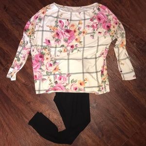 Black and White Floral Blouse